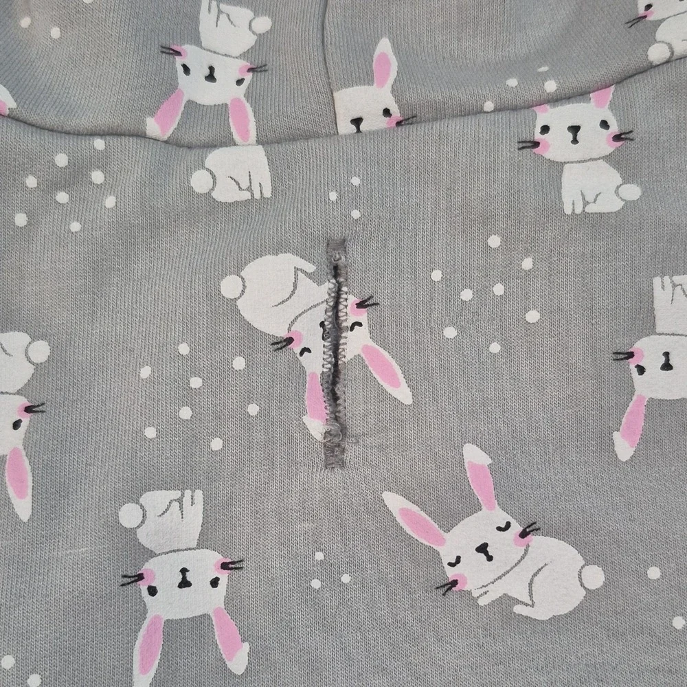 Large‎ Gray Bunny Print Dog Costume Hoodie Bunny Ears Leash Hole Cotton